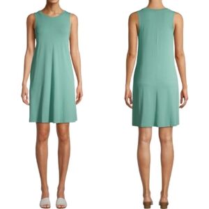 Time & Tru Green Sleeveless Knit Dress Pockets Pullover Stretchy Casual